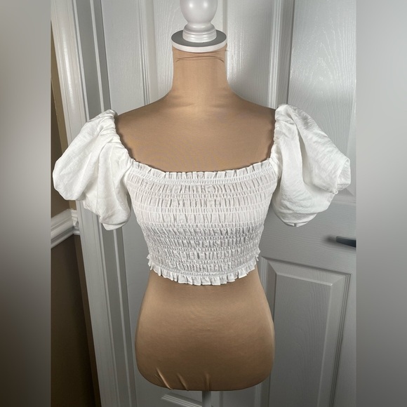 Altar'd State White Smocked Crop Top Small - Picture 4 of 6